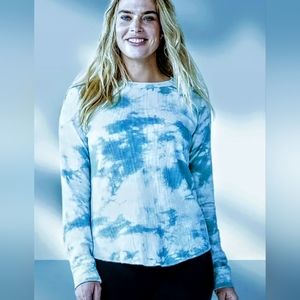 XXL Watercolor Blues Relaxed Thermal Long Sleeve Top